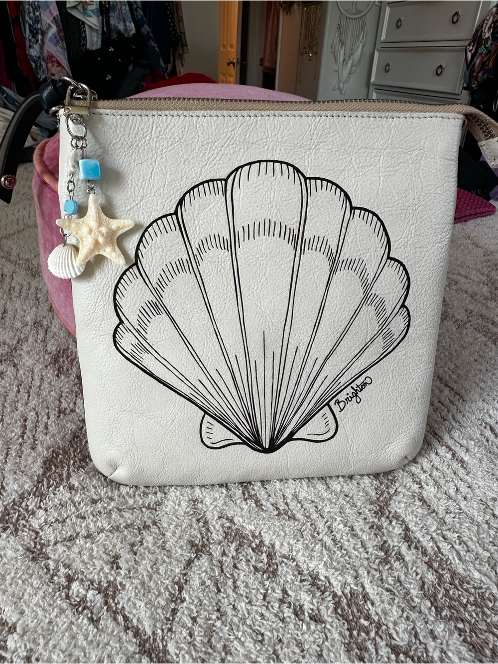 Brighton vintage Shell Leather Crossbody Coastal Beach Bag Retired